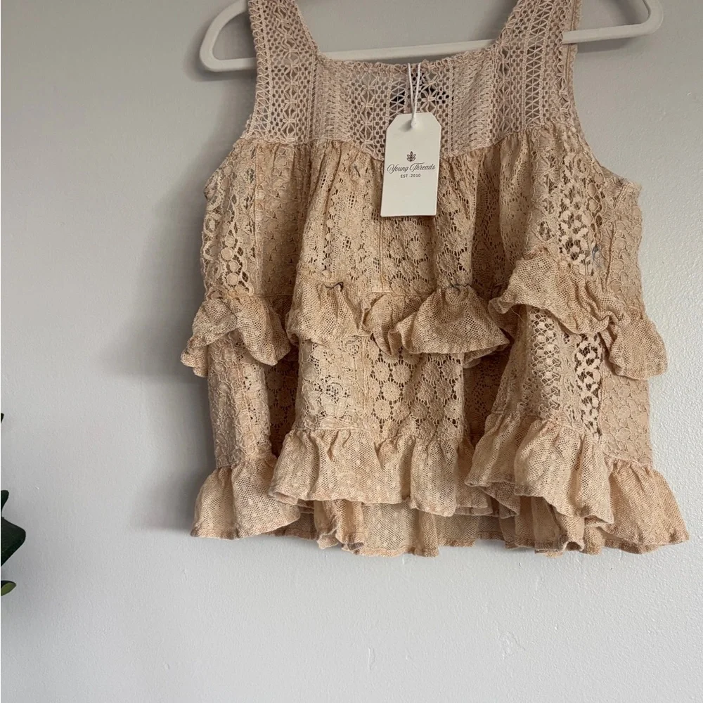 Boho Lace Ruffle Maxi Dress in Beige - Picture 3 of 5
